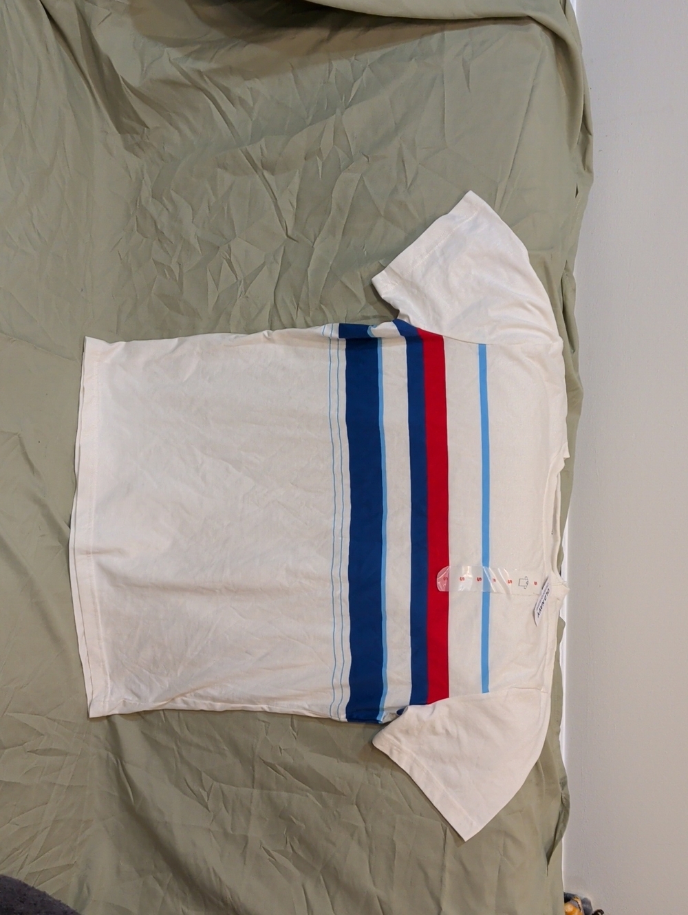 Old Navy White Short Sleeve Tee with Blue and Red Stripes